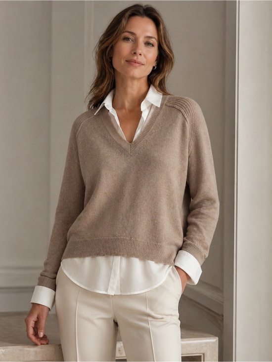 Brochu Walker Sweaters - Brochu Walker Looker Layer Cashmere Blend Brown Melange Medium